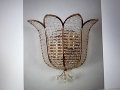 1960's Large Mid Century Modern Cut Crystal 24K Blooming Flower Sconce by Palwa