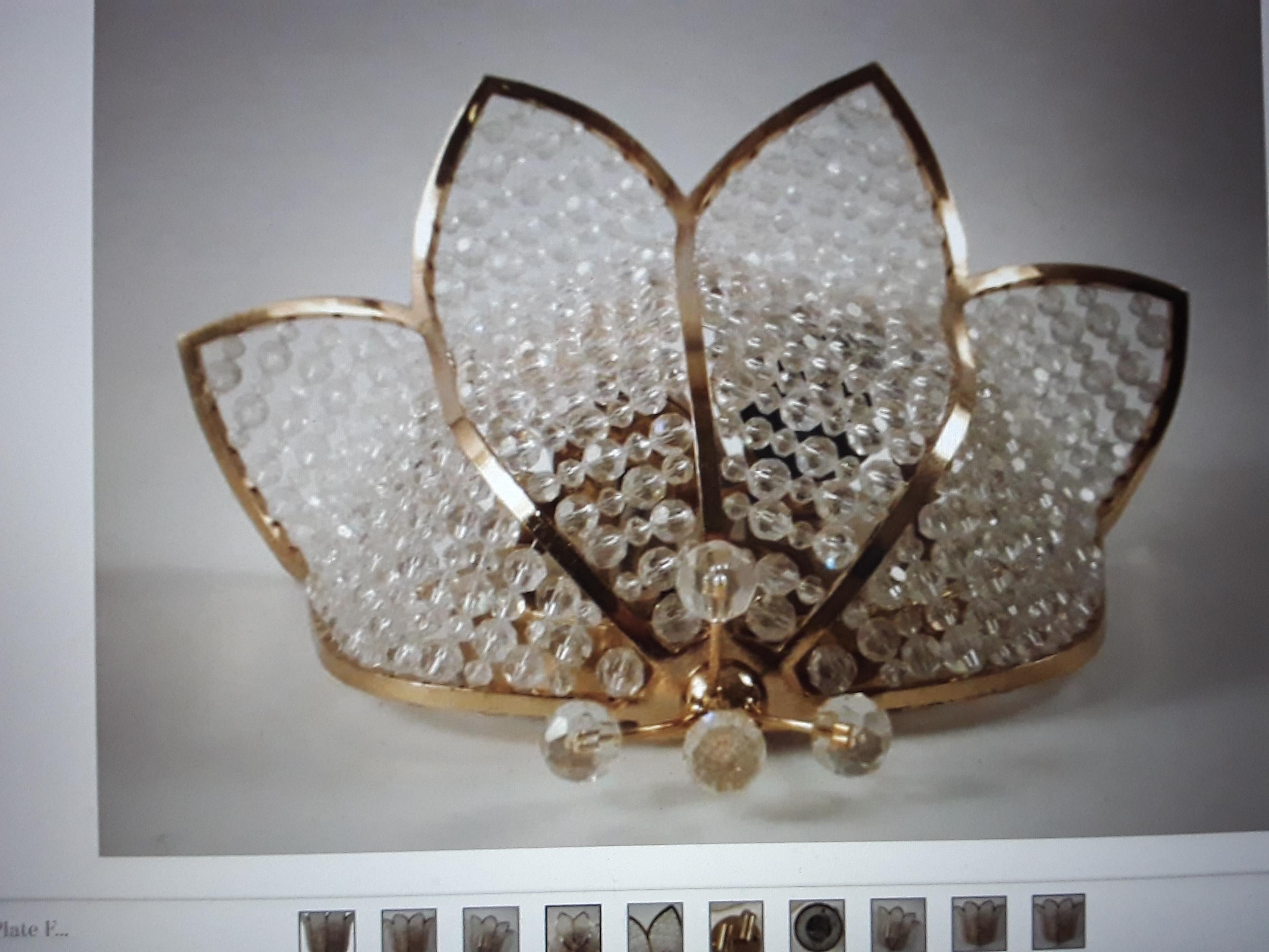 1960's Large Mid Century Modern Cut Crystal 24K Blooming Flower Sconce by Palwa For Sale 2