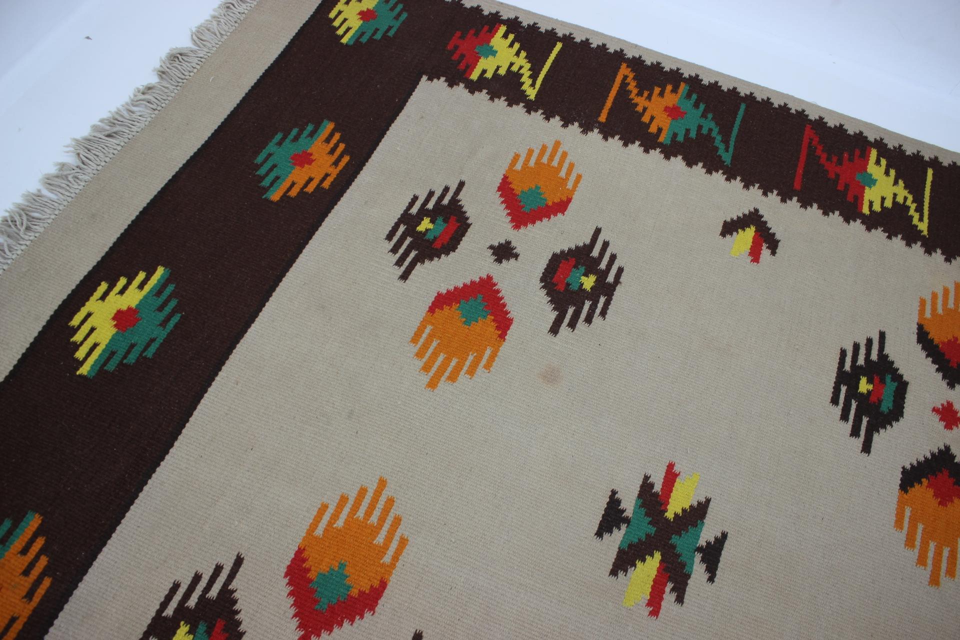 Czech 1960s Large Midcentury Wool Kilim Rug For Sale