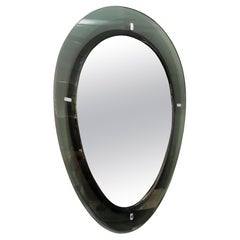 1960's Large Mirror, Beveled Smocked Grey Glass Frame, Italy