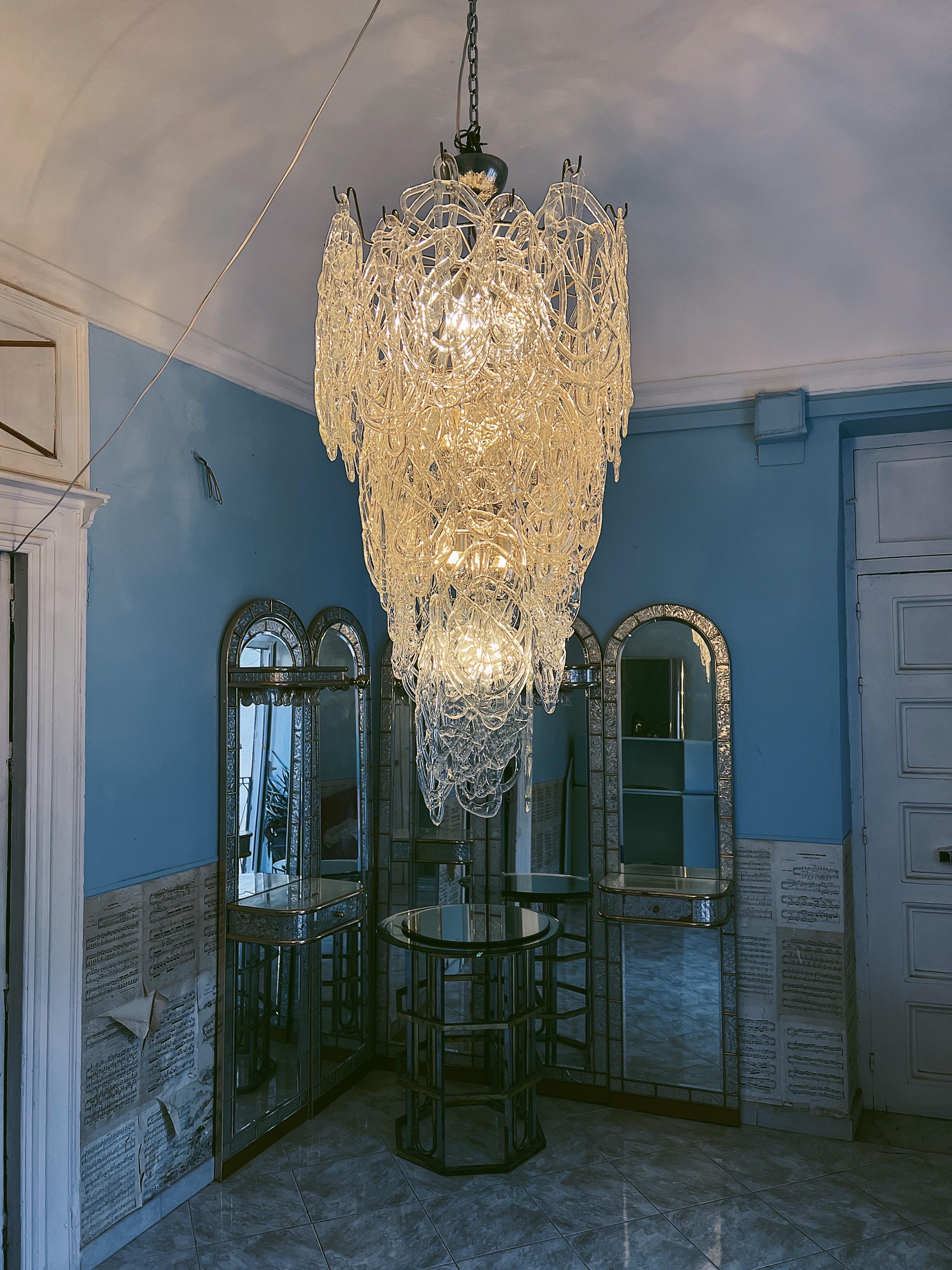 Italian 1960s Large Murano glass chandelier in model 