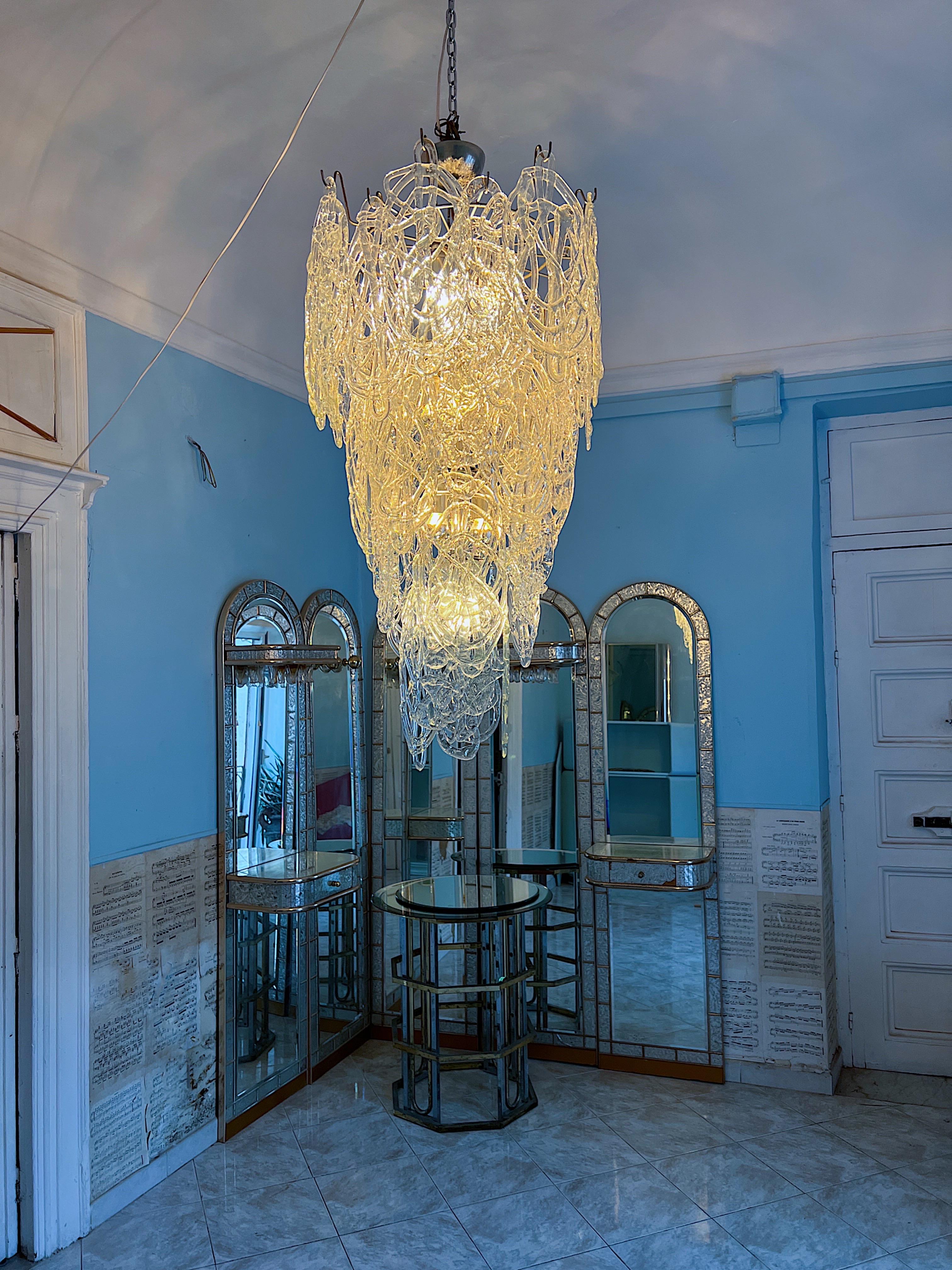 Metal 1960s Large Murano glass chandelier in model 