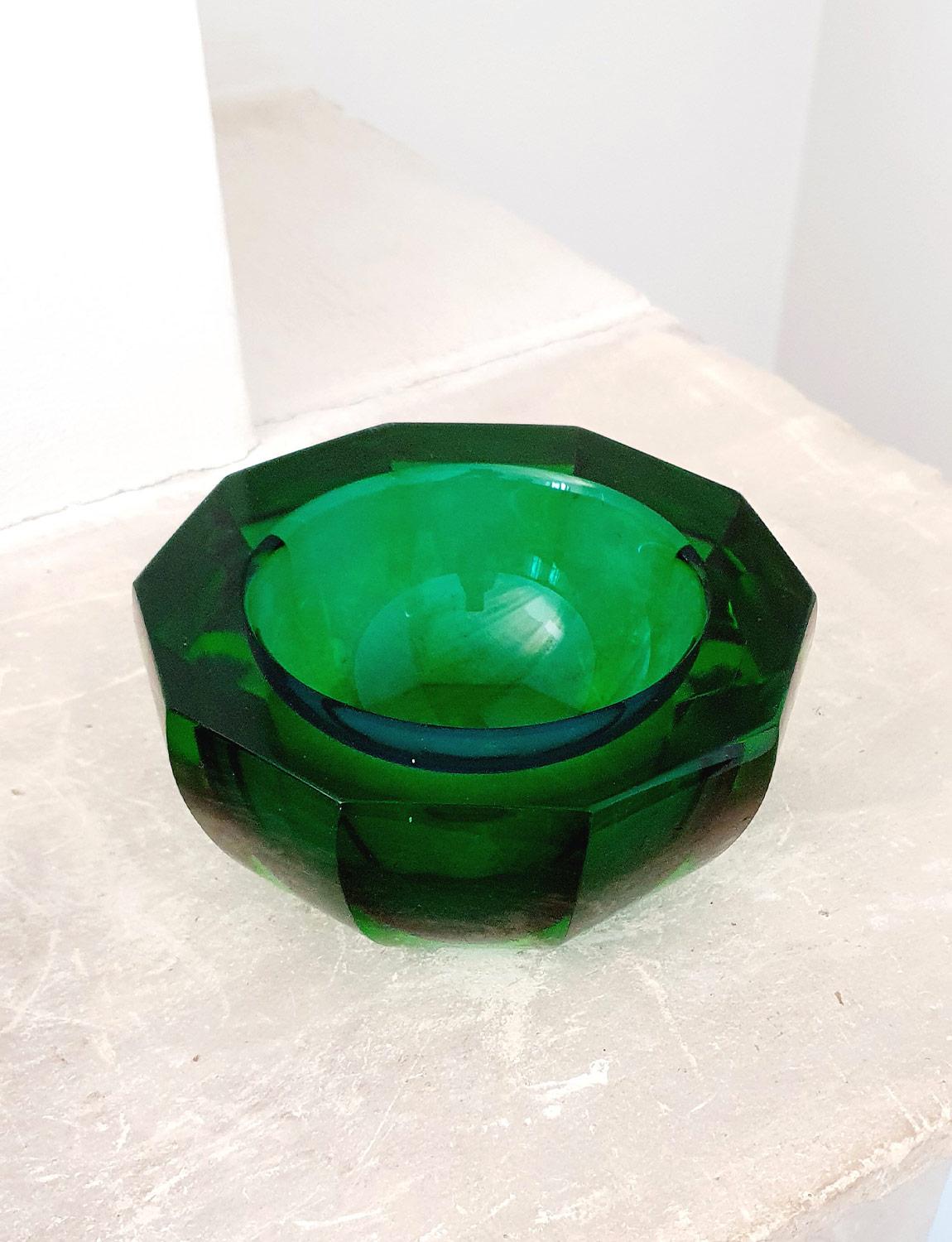 Italian 1960s Large Murano Glass Green Bowl