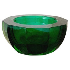 1960s Large Murano Glass Green Bowl
