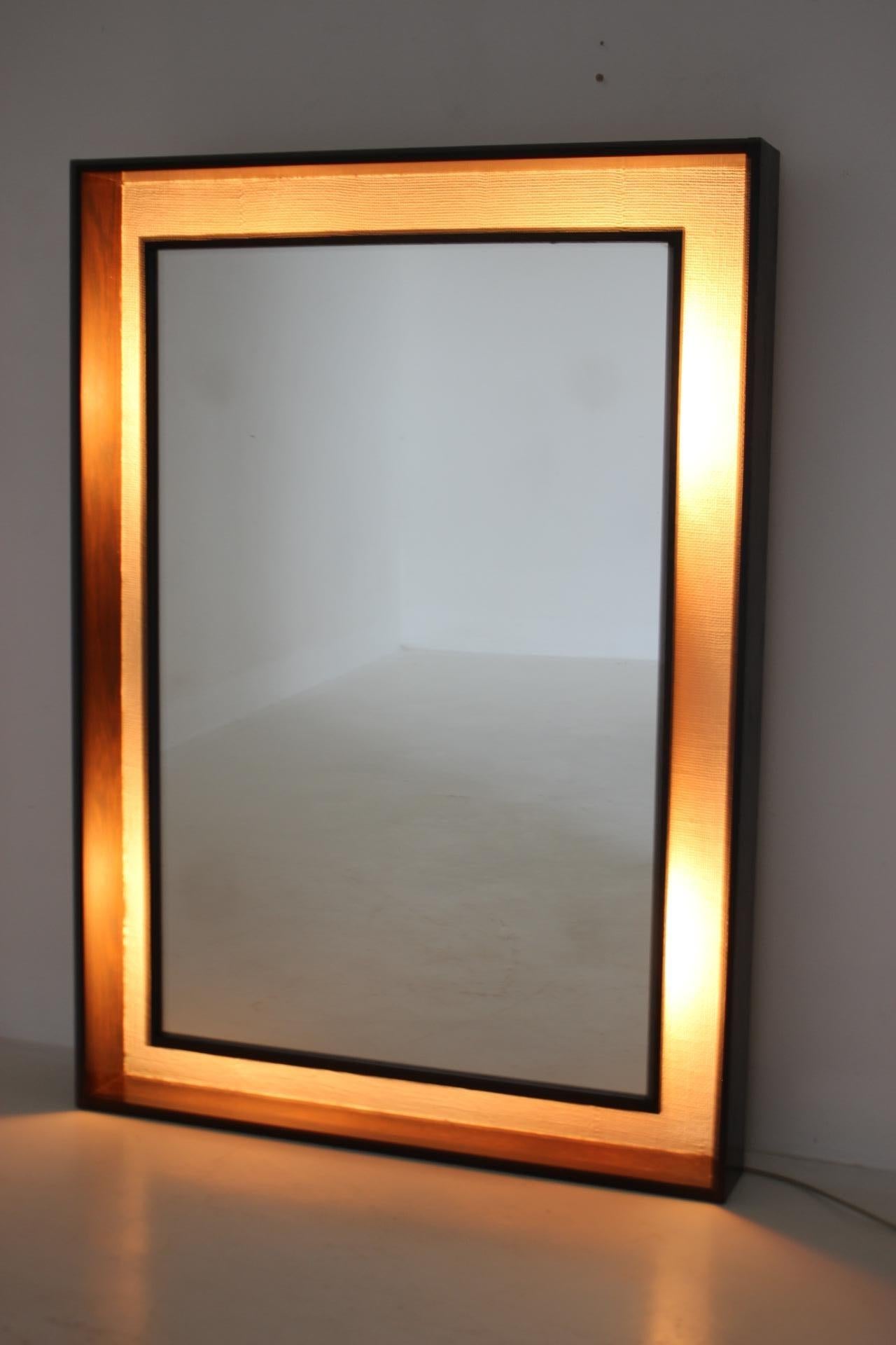 1960s Large Oak Mirror with Backlight, Denmark 6
