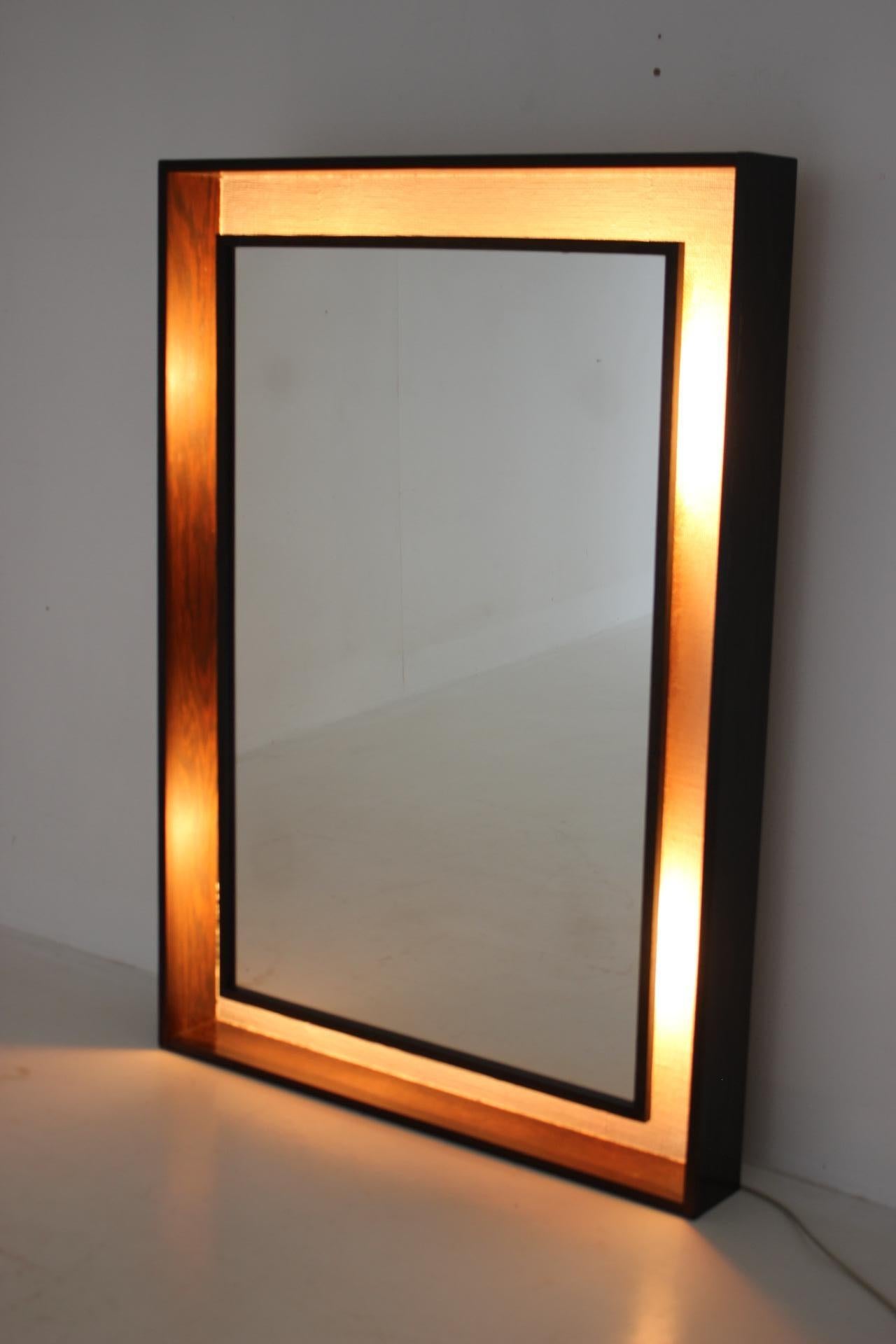 1960s Large Oak Mirror with Backlight, Denmark 7