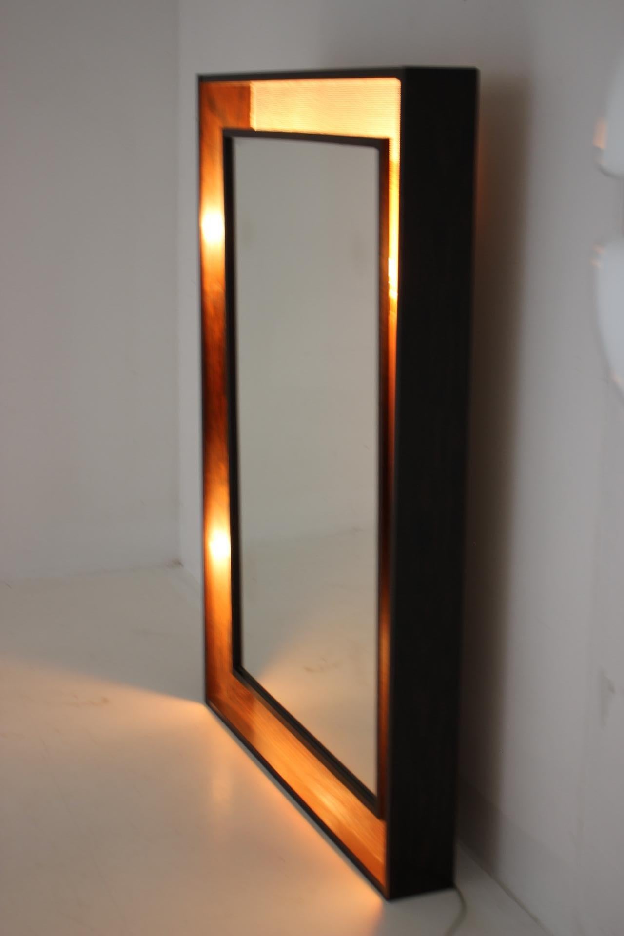 1960s Large Oak Mirror with Backlight, Denmark 8