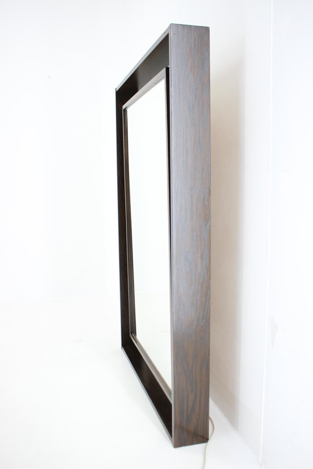 1960s Large Oak Mirror with Backlight, Denmark In Good Condition In Praha, CZ