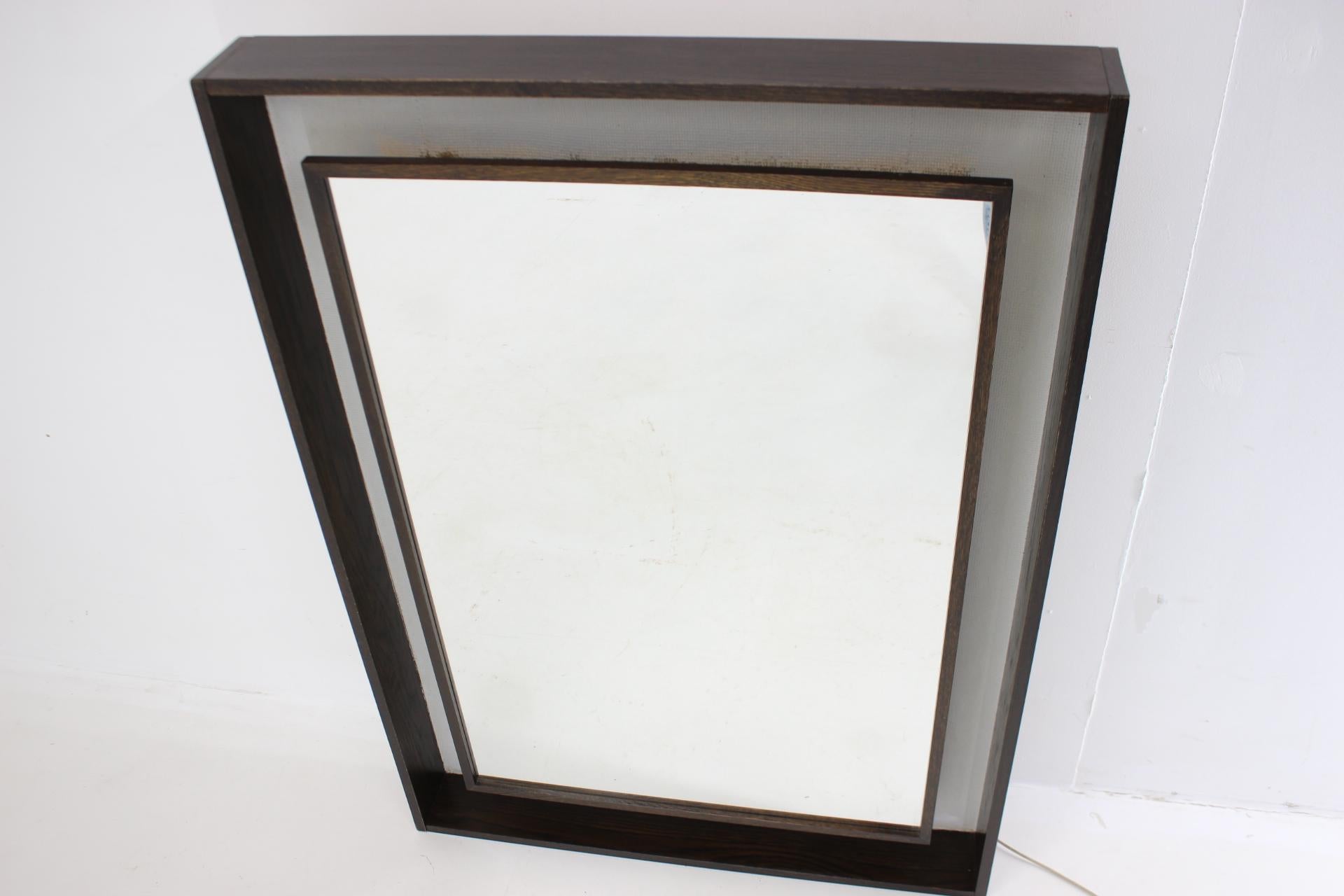 Mid-20th Century 1960s Large Oak Mirror with Backlight, Denmark