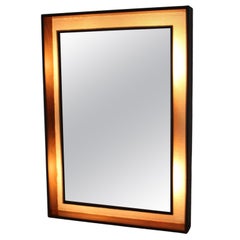 1960s Large Oak Mirror with Backlight, Denmark 1960s Large Oak Mirror with Backlight, Denmark