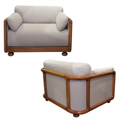 1960s Large Pair of Armchairs with Curved Teak Frame, German