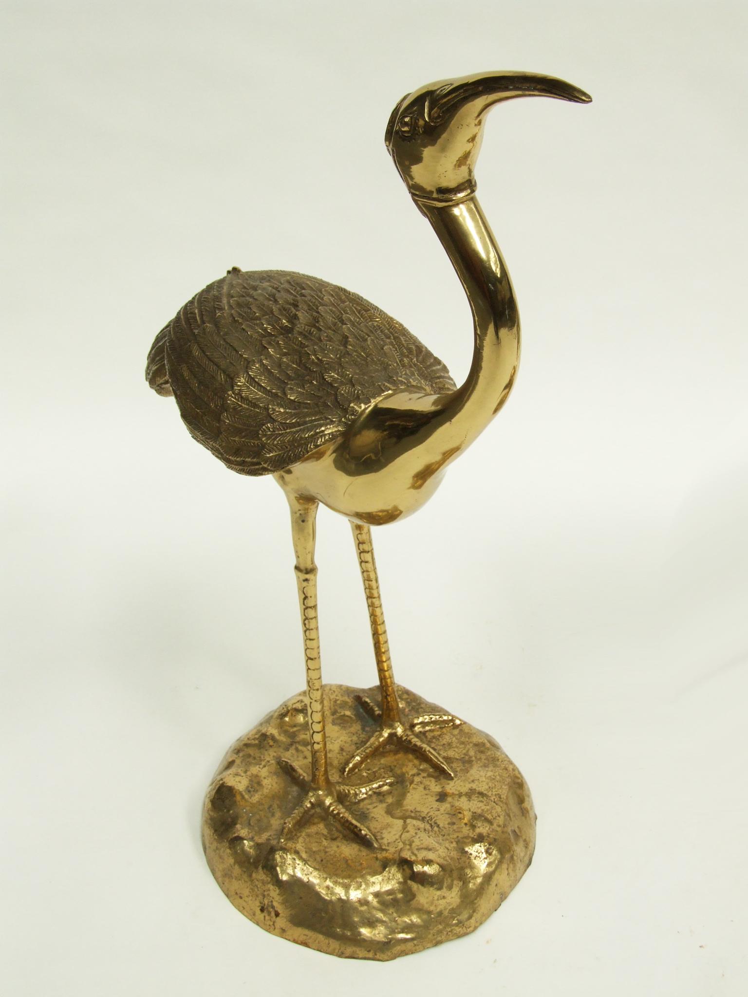 Hollywood Regency 1960s Large Pair of Brass Stork Bird Sculptures