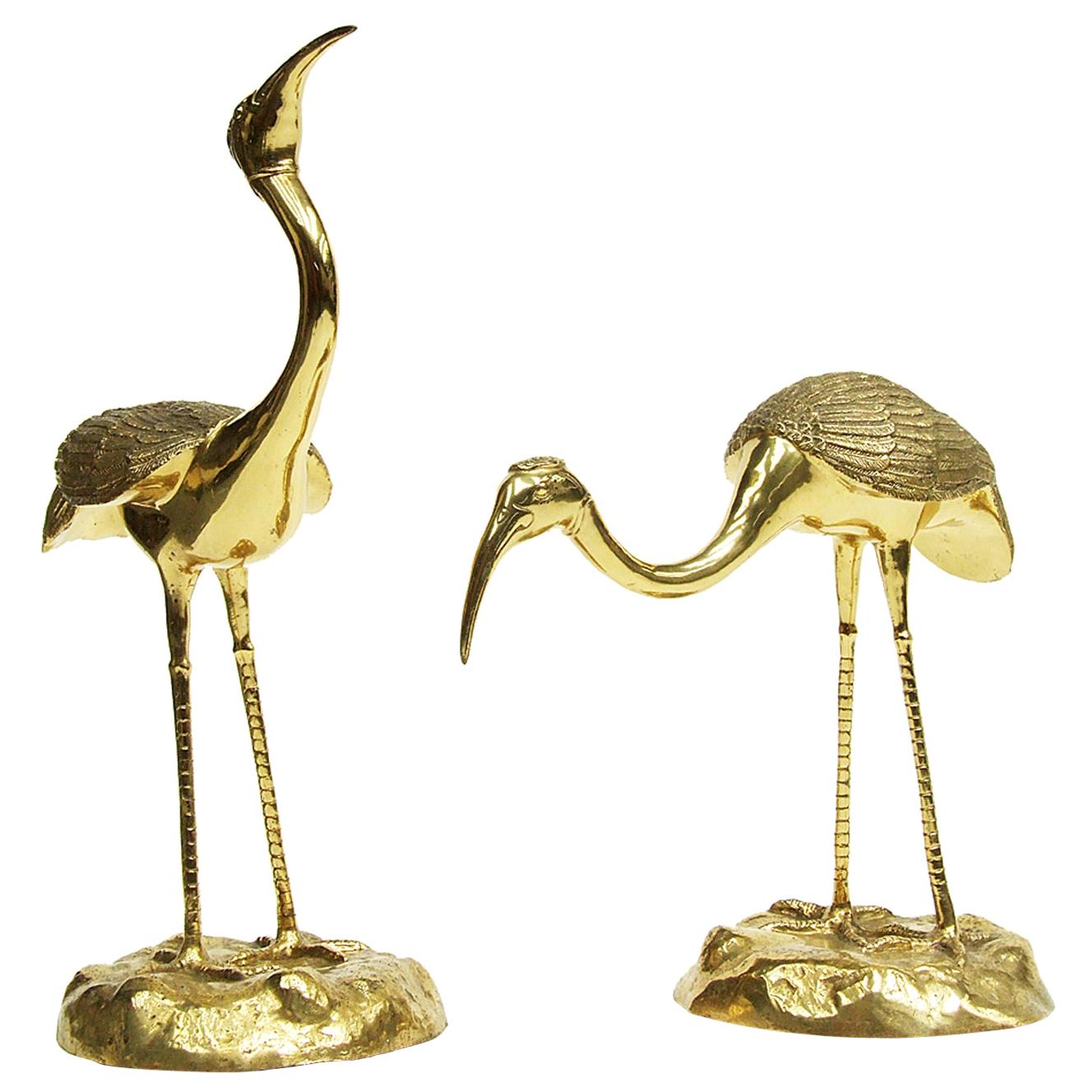 1960s Large Pair of Brass Stork Bird Sculptures