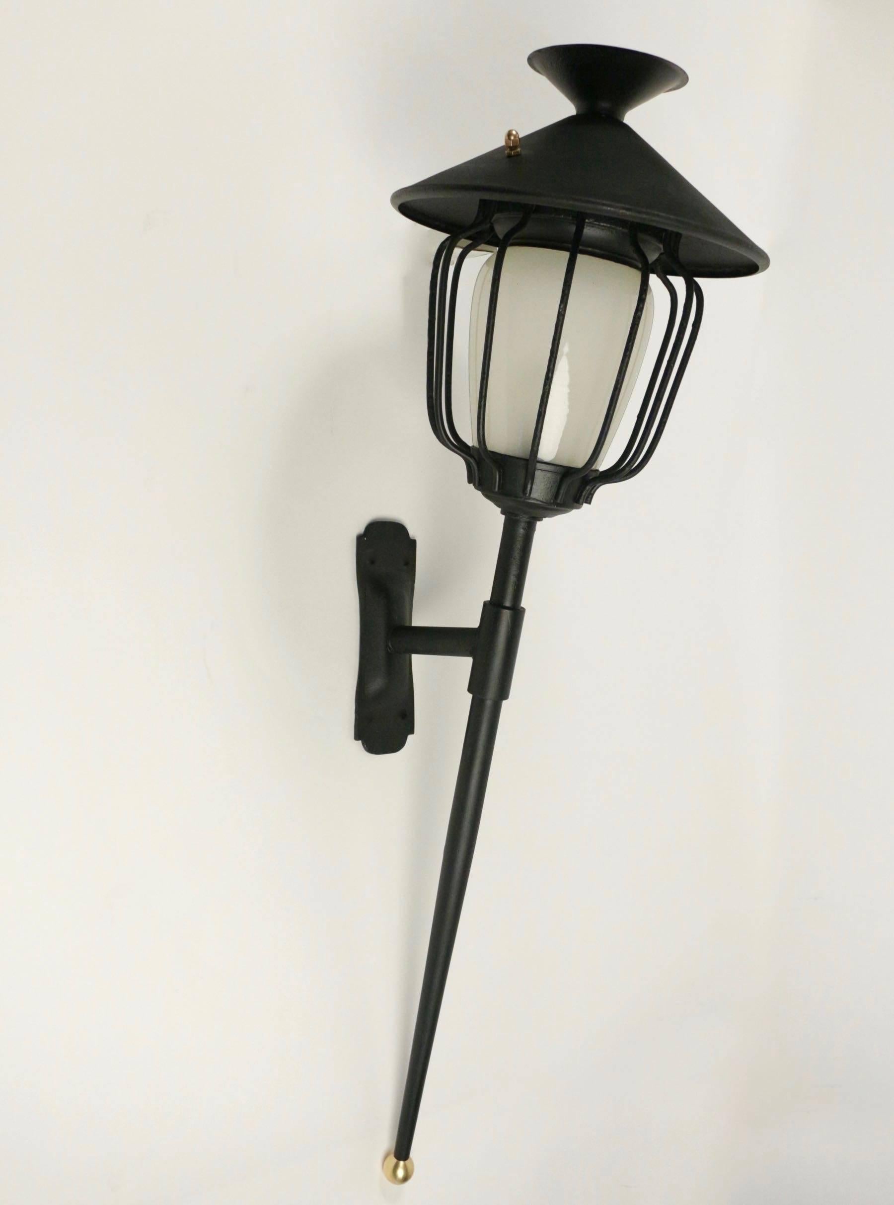French 1970 Large Pair of Lantern Wall Lights from Maison Honoré For Sale