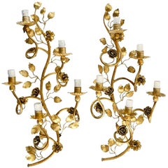 1960s Large Pair of Maison FlorArt Gilded Sconces