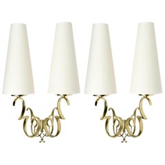 1960s Large Pair of Wall Lights in Golden Brass from Maison Roche