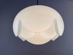 1960s Large Peill & Putzler 'Artichoke' Opaline Glass & Chrome Pendant Light