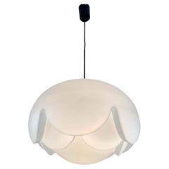 Retro 1960s Large Peill & Putzler 'Artichoke' Opaline Glass & Chrome Pendant Light