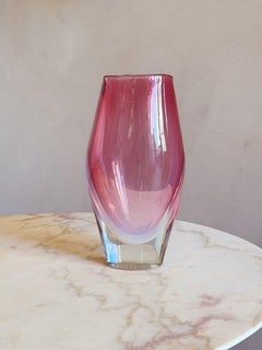 1960s Large Pink Flavio Poli Sommerso Murano Glass Vase
