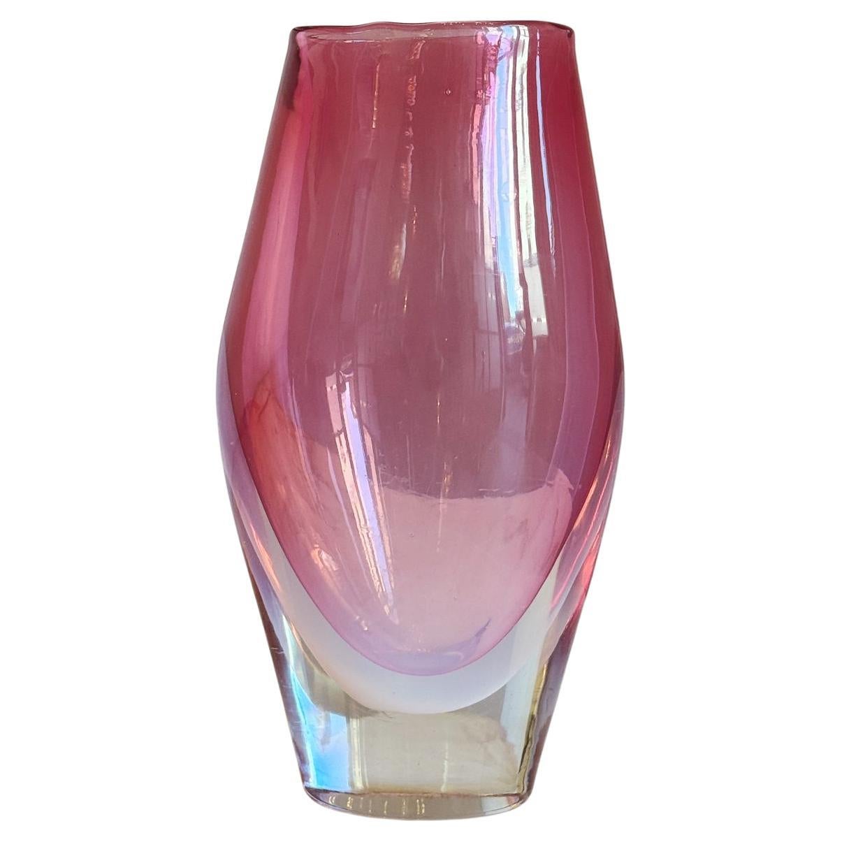 1960s Large Pink Flavio Poli Sommerso Murano Glass Vase