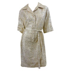 1960er Jahre Großes Plus Größe Gold Silber Seidenbrokat Vintage 60er Jahre Hemdkleid mit Gürtel