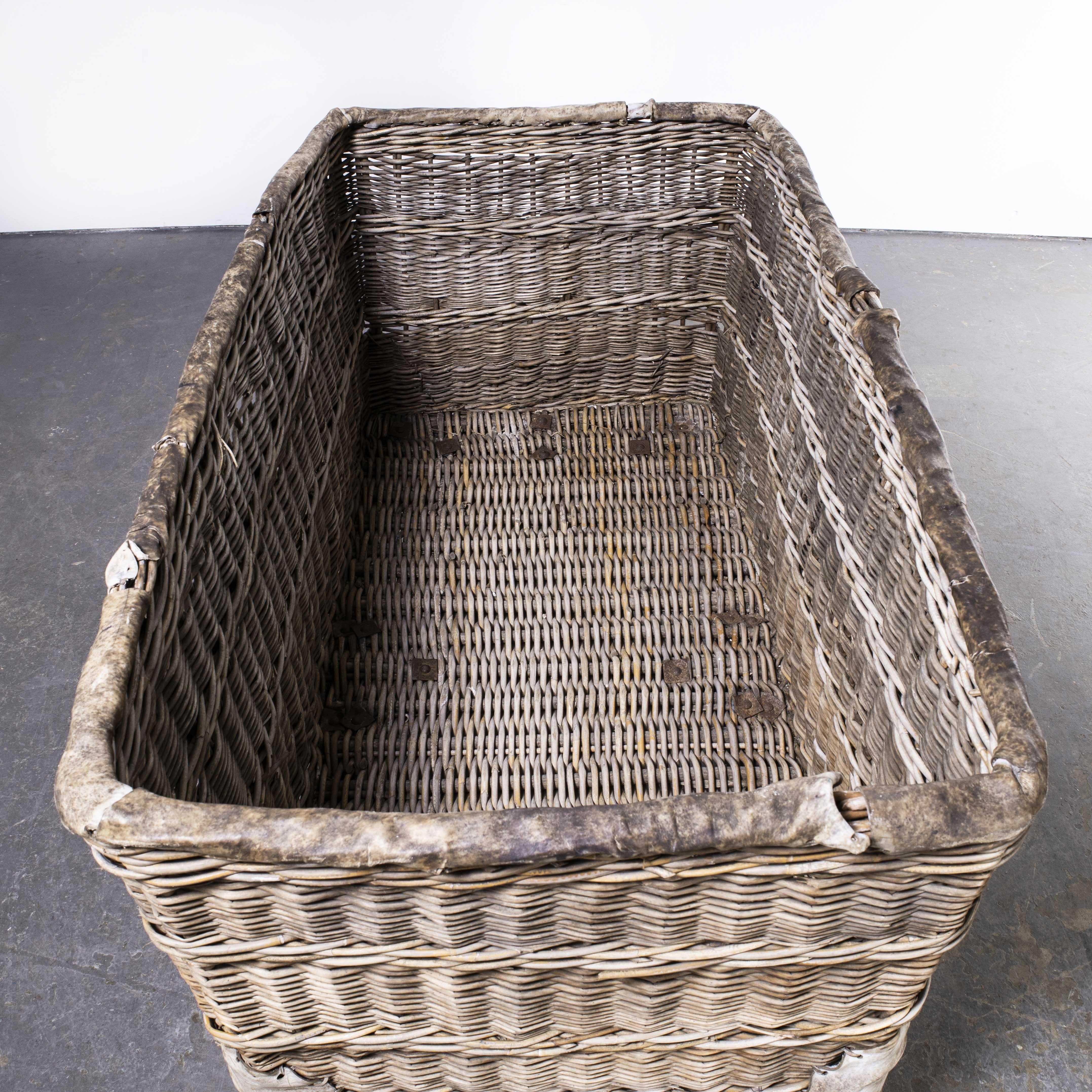 Mid-20th Century 1960's Large Rattan Factory Trolley, Basket For Sale