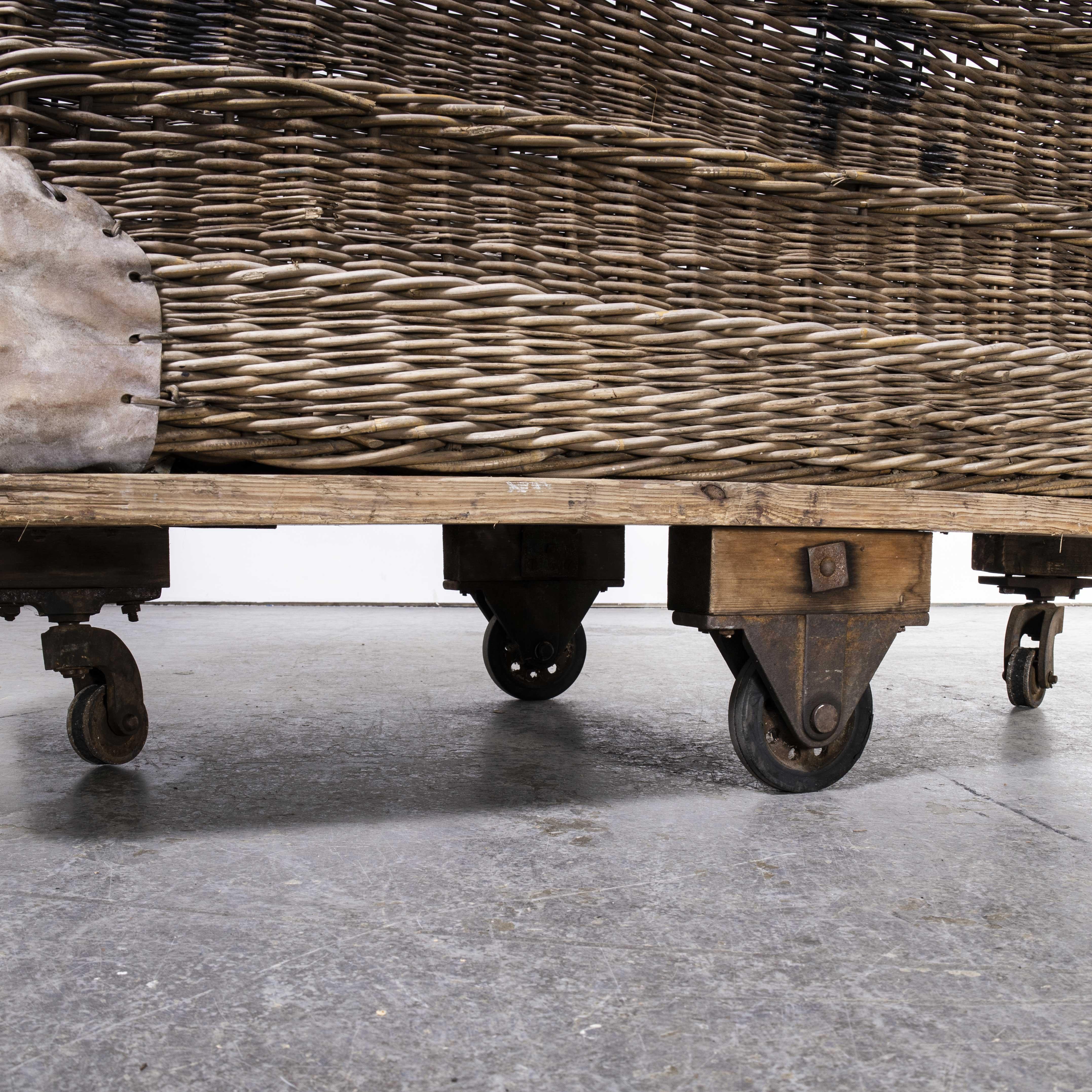 1960's Large Rattan Factory Trolley, Basket For Sale 2