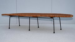 1960's Large Rattan With Iron Base Surfboard Coffee Table Made In Hong Kong