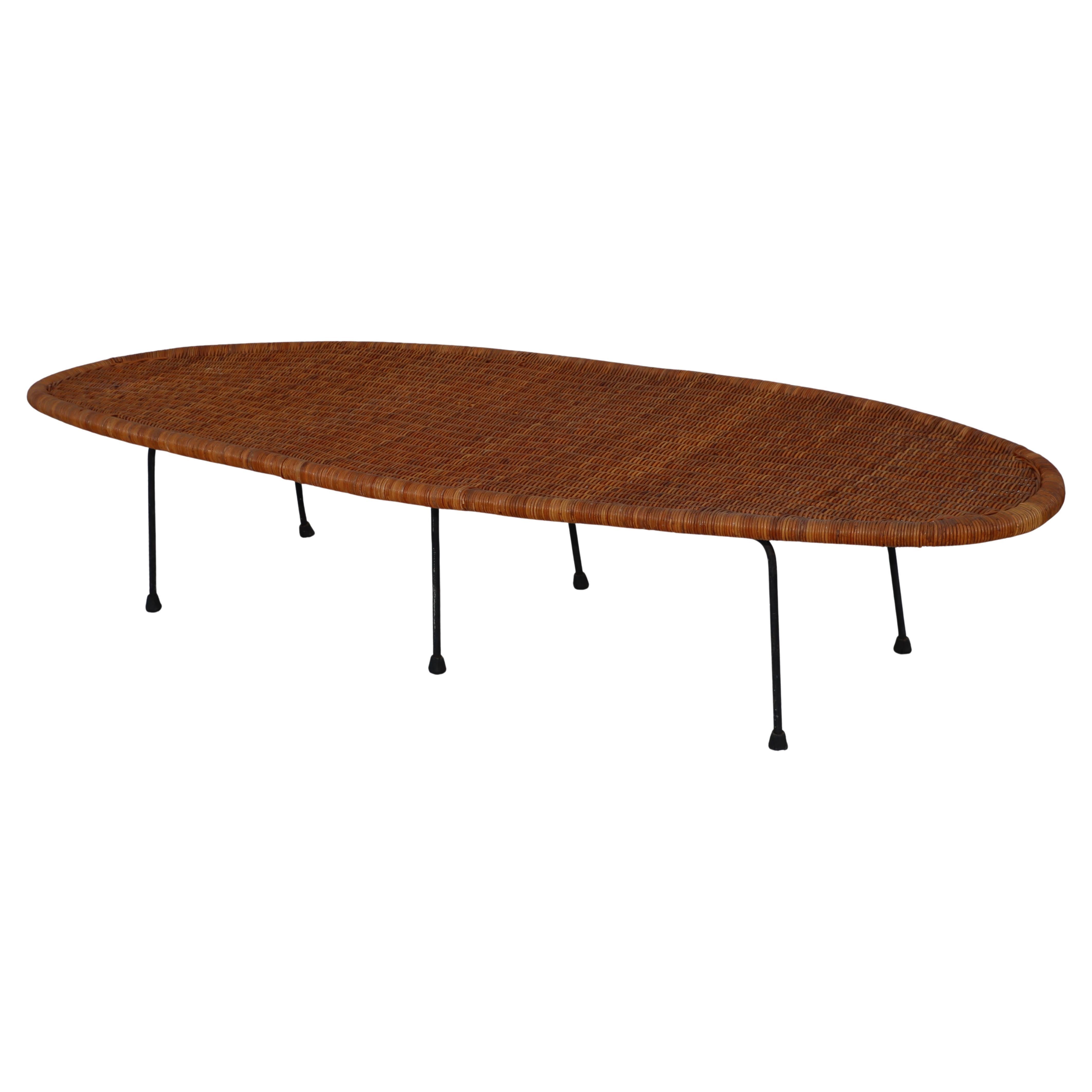 1960
s Large Rattan With Iron Base Surfboard Coffee Table Made In Hong Kong For Sale