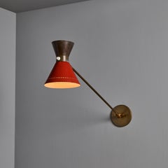 1960s Large Red and Grey Diabolo Articulating Wall Lamp Attributed to Pierre Gua
