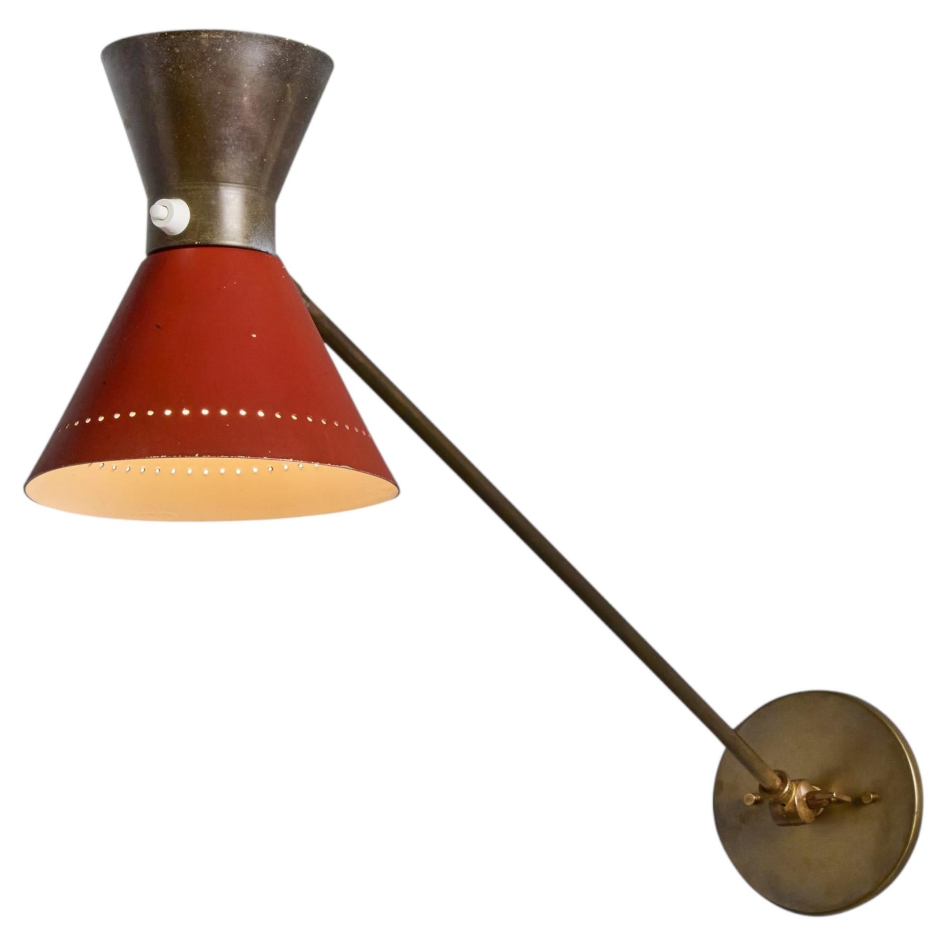 1960s Large Red and Grey Diabolo Articulating Wall Lamp Attributed to Pierre Gua