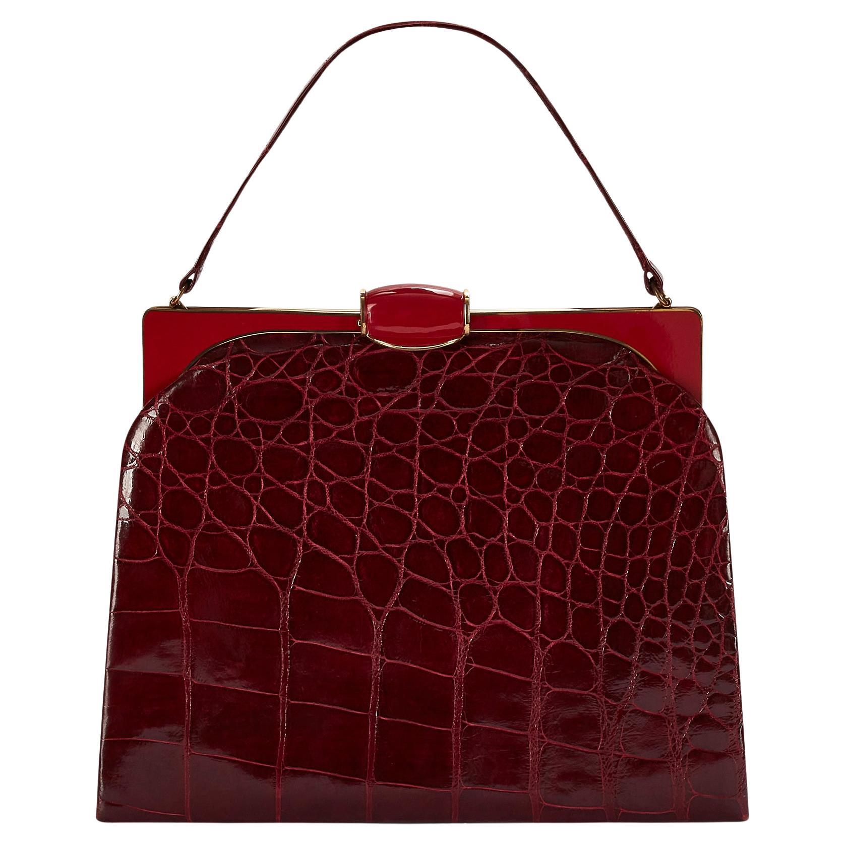1960s Large Red Crocodile Leather Bag For Sale