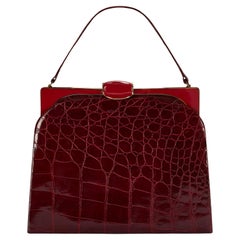 Grand sac en cuir de crocodile rouge des années 1960