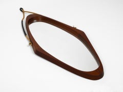1960s Large Rhombus-Shaped Teak Wall Mirror with Thick Rope for Hanging