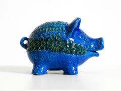 1960s large Rimini Blu ceramic pig money box by Aldo Londi for Bitossi Italy