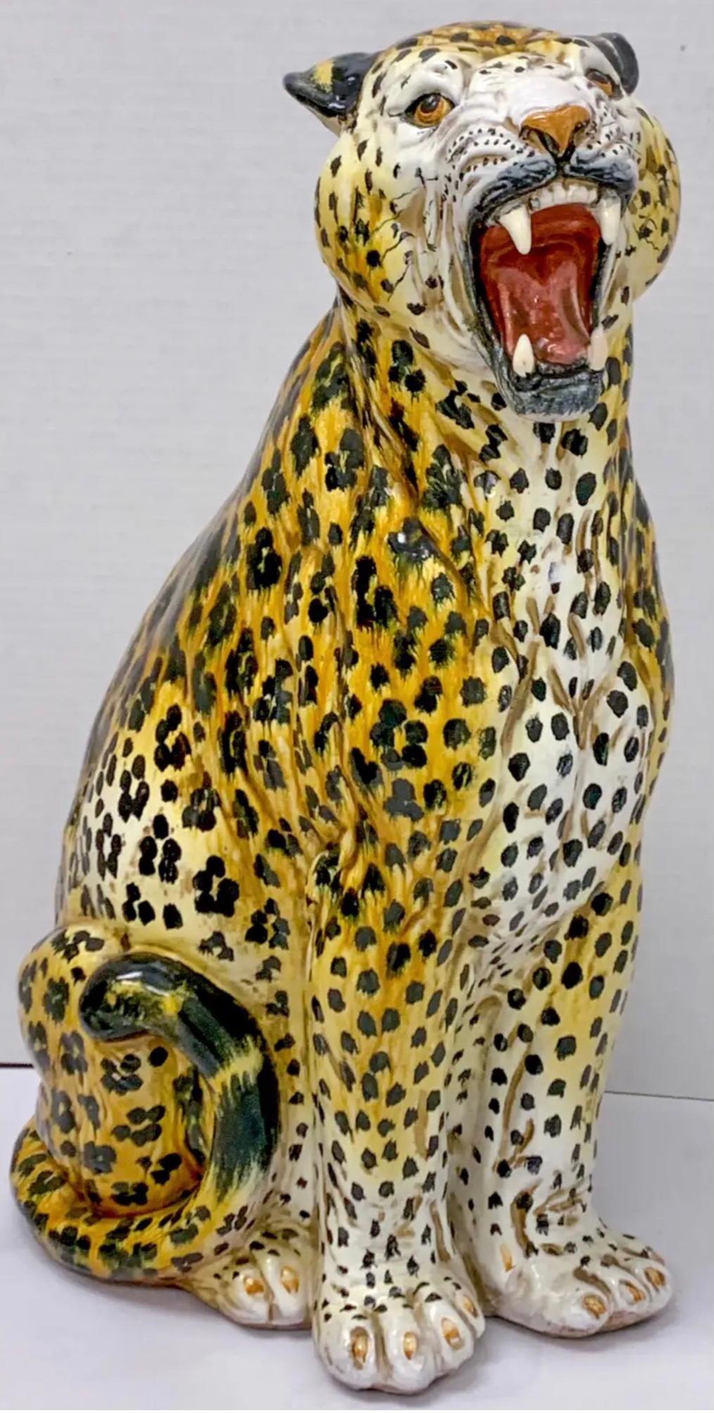 Milieu du XXe siècle Grande échelle léopard italien en terre cuite de l'époque Hollywood Regency des années 1960 en vente