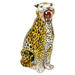 Vintage 1960s Large Scale Hollywood Regency Era Italian Terracotta Leopard