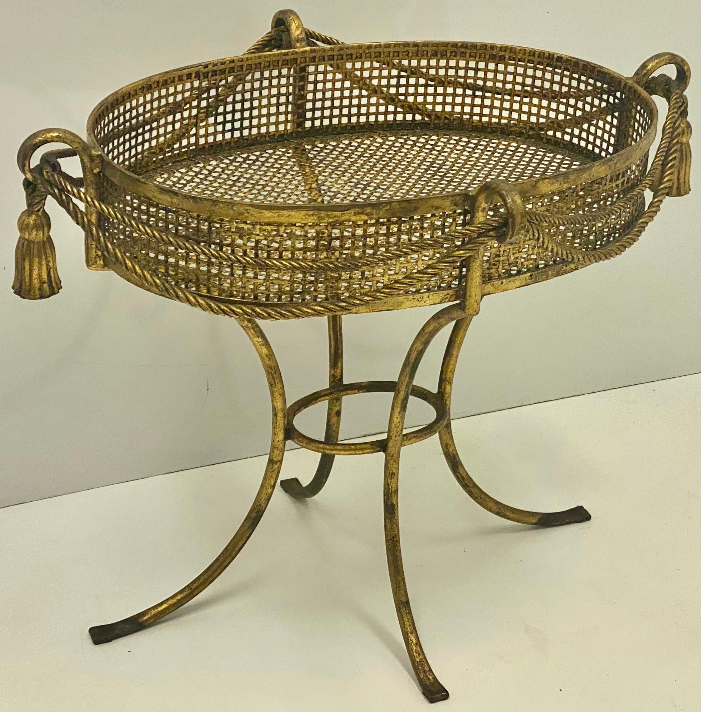 Metal 1960s Large Scale Italian Hollywood Regency Gilt Tassel Planter For Sale