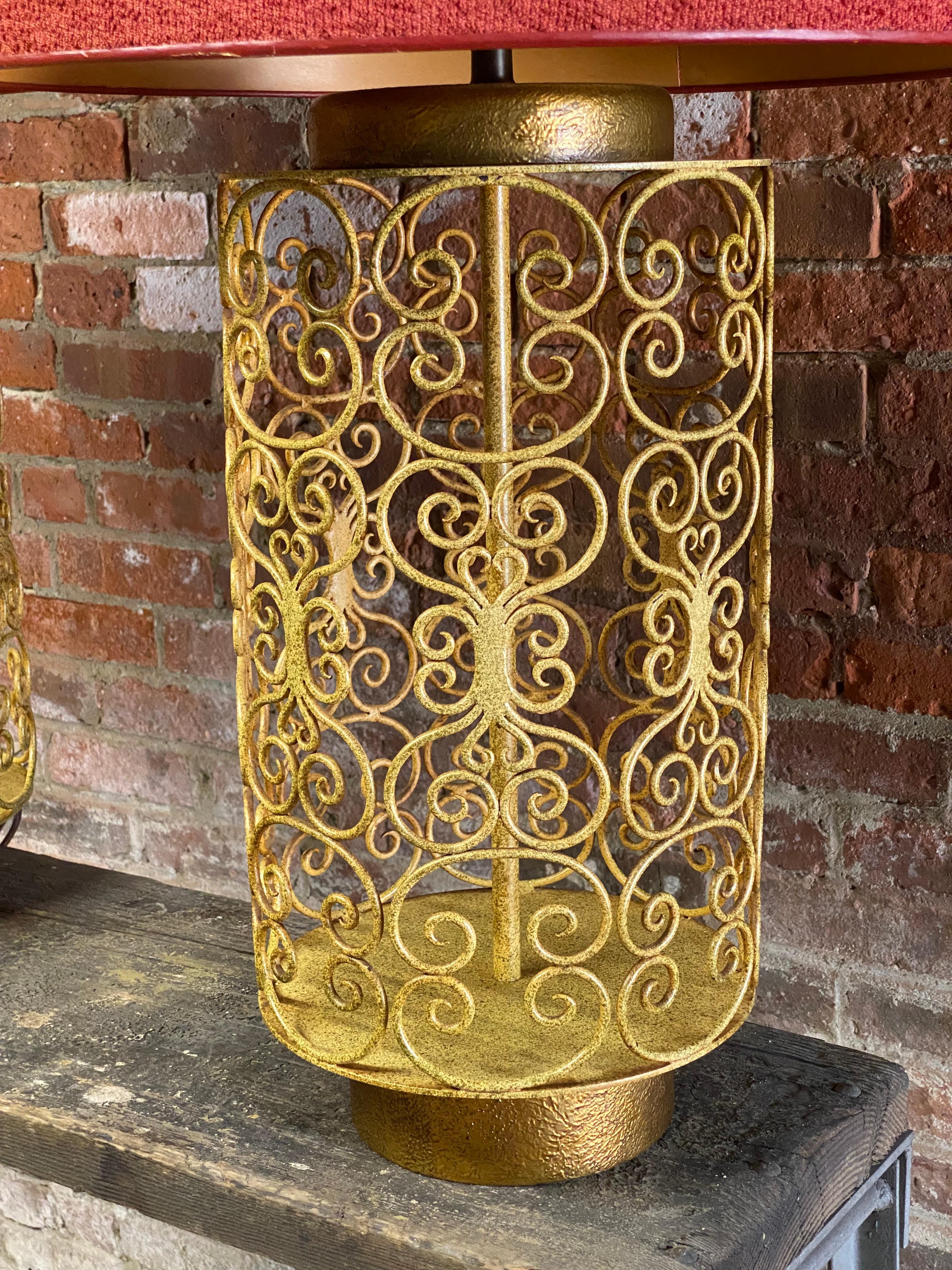 1960s Large Scroll Metalwork Table Lamps, A Pair 11