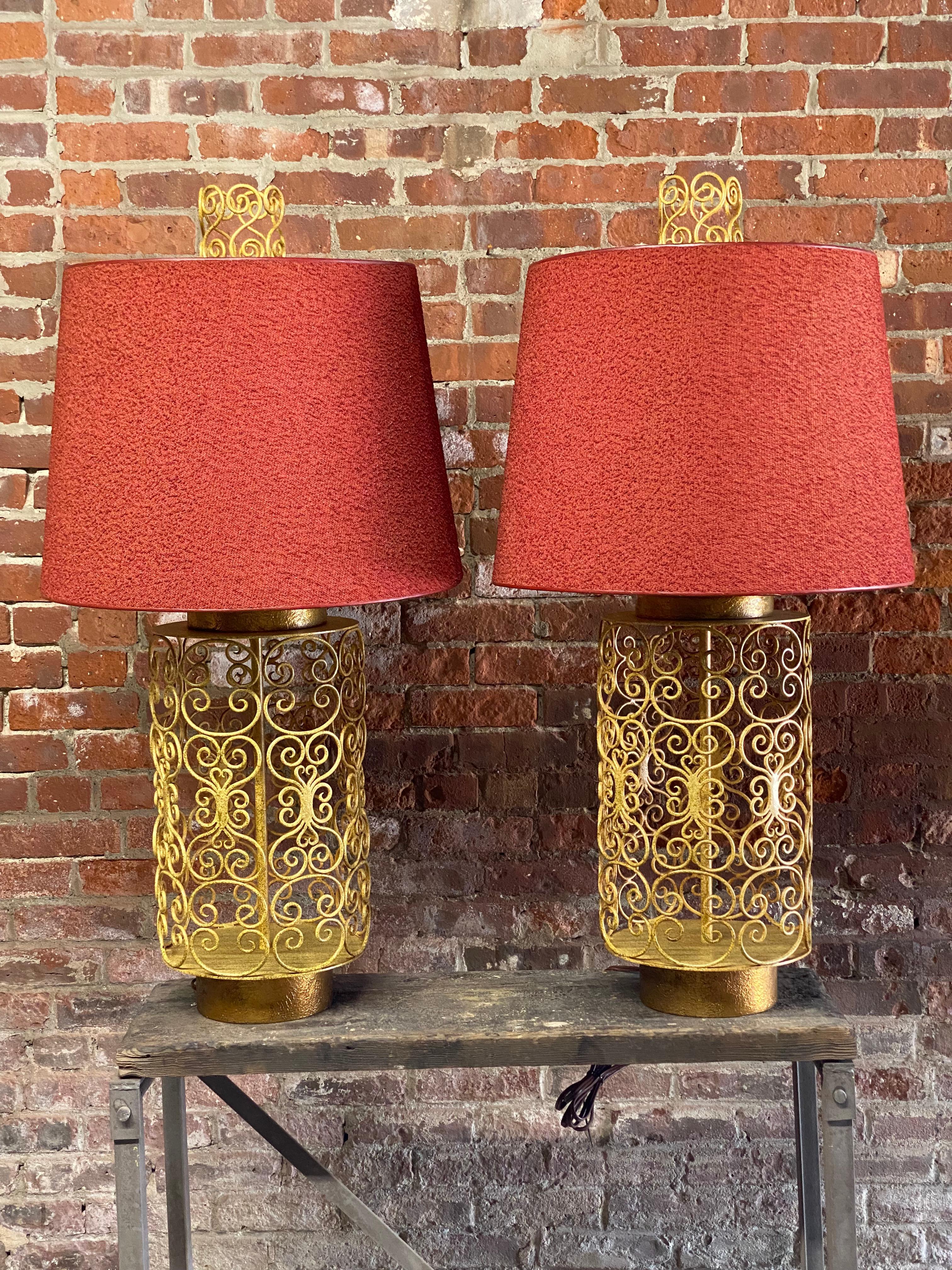Mid-Century Modern 1960s Large Scroll Metalwork Table Lamps, A Pair