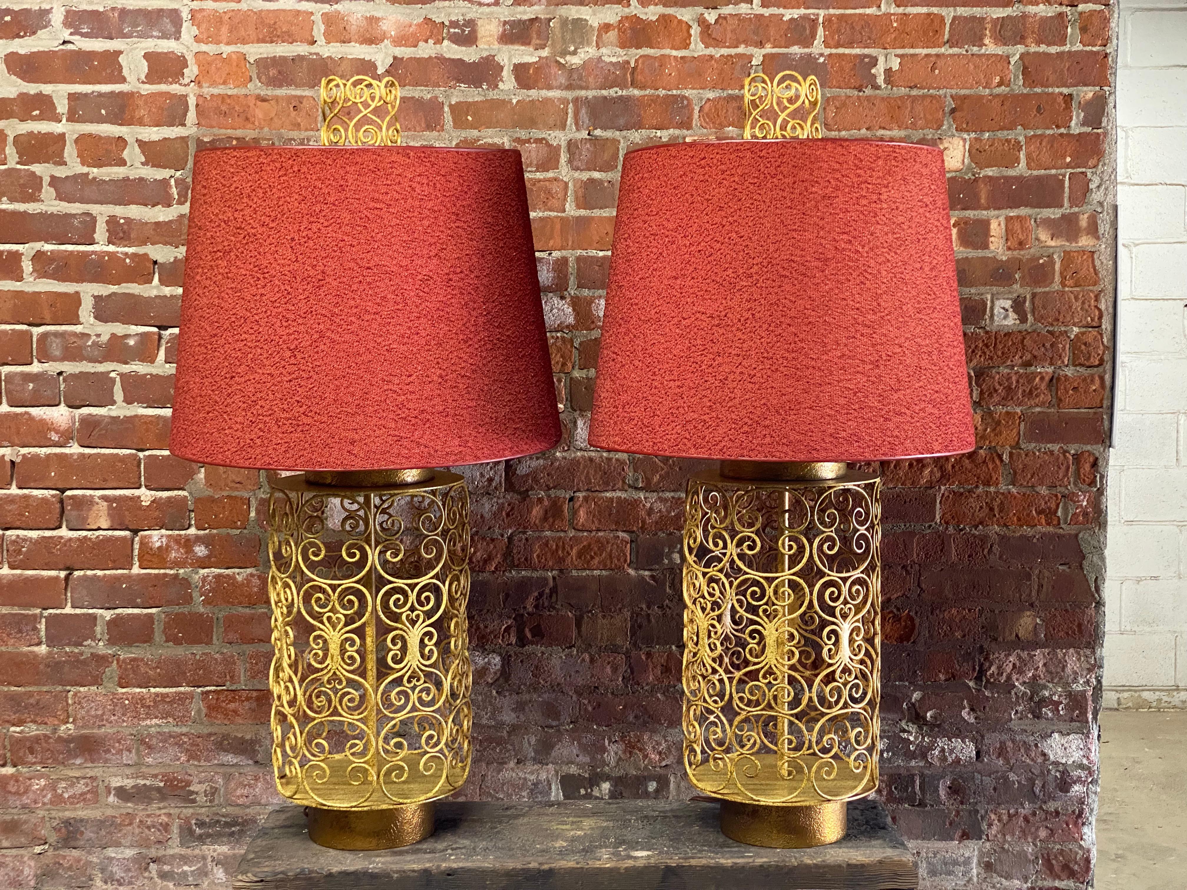 1960s Large Scroll Metalwork Table Lamps, A Pair 1