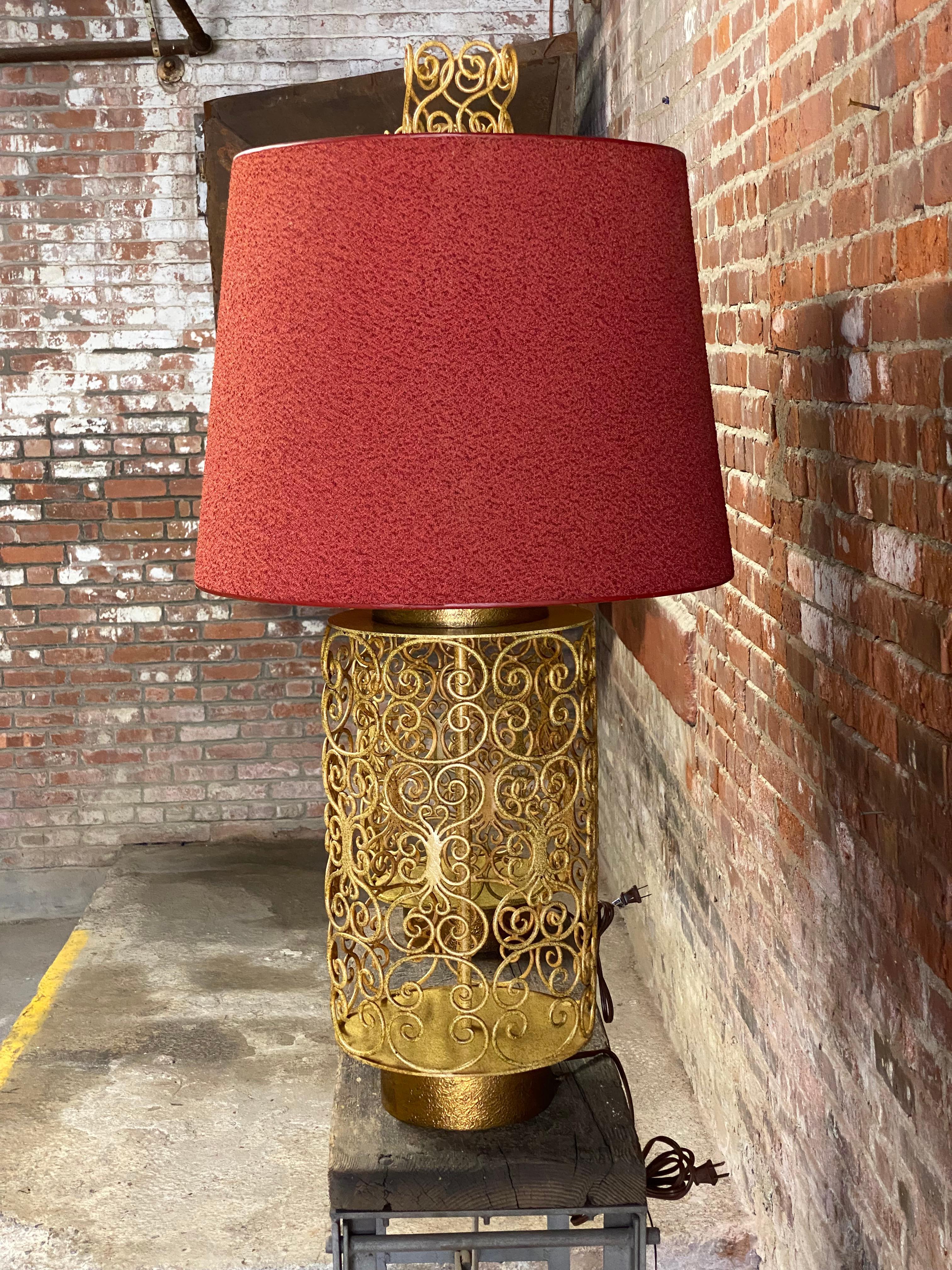 1960s Large Scroll Metalwork Table Lamps, A Pair 2