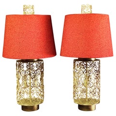 1960s Large Scroll Metalwork Table Lamps, A Pair