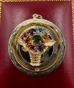 1960s Large Shadow Box Basket Of Stones 14k Yellow Gold Charm Pendant