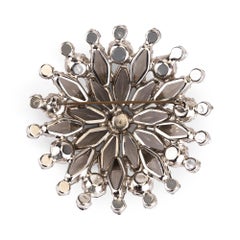 1960s Large Silver Brooch with Red Stones