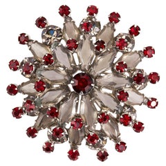 1960s Large Silver Brooch with Red Stones