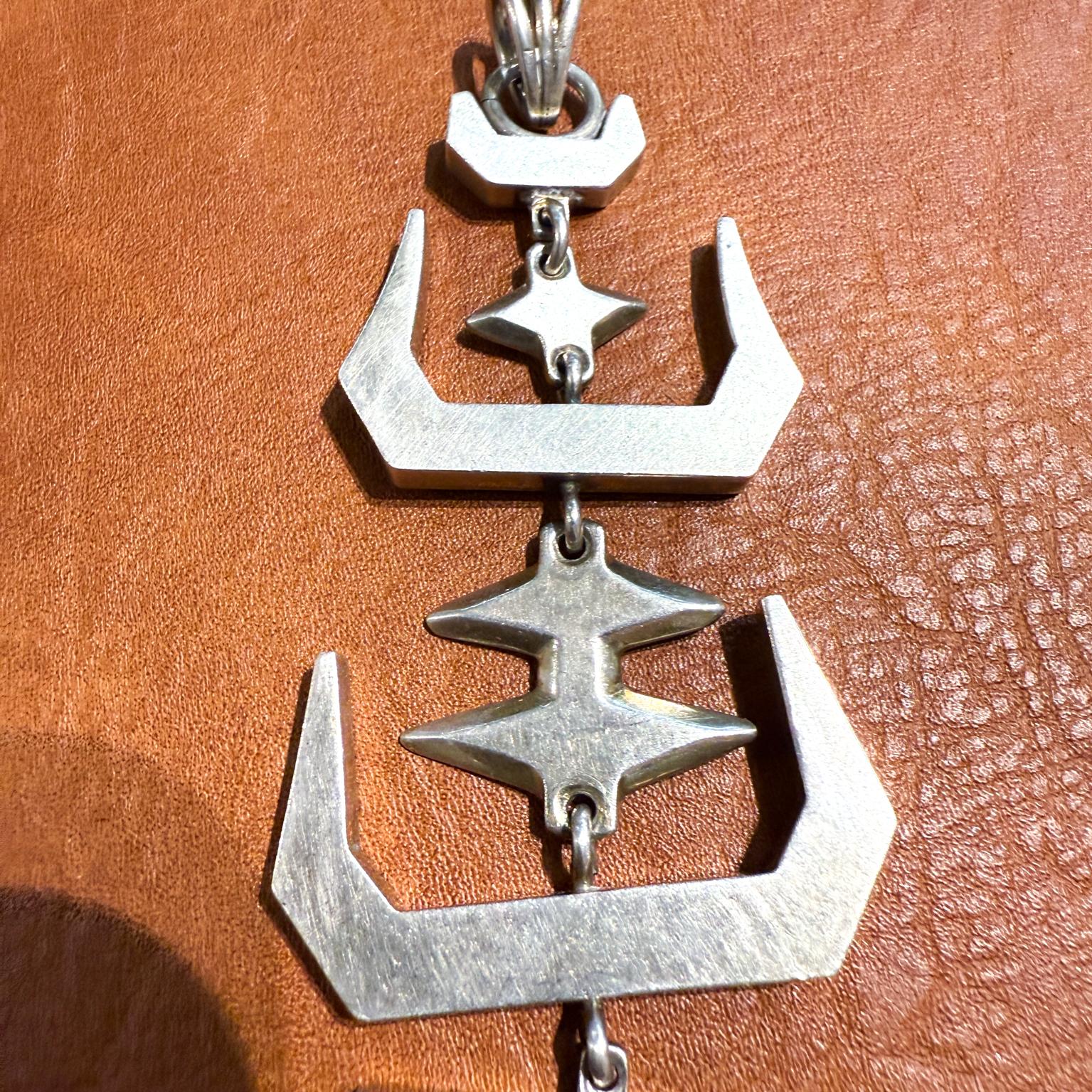 Mid-Century Modern 1960s Large Sterling Silver Fish Skeleton Pendant For Sale