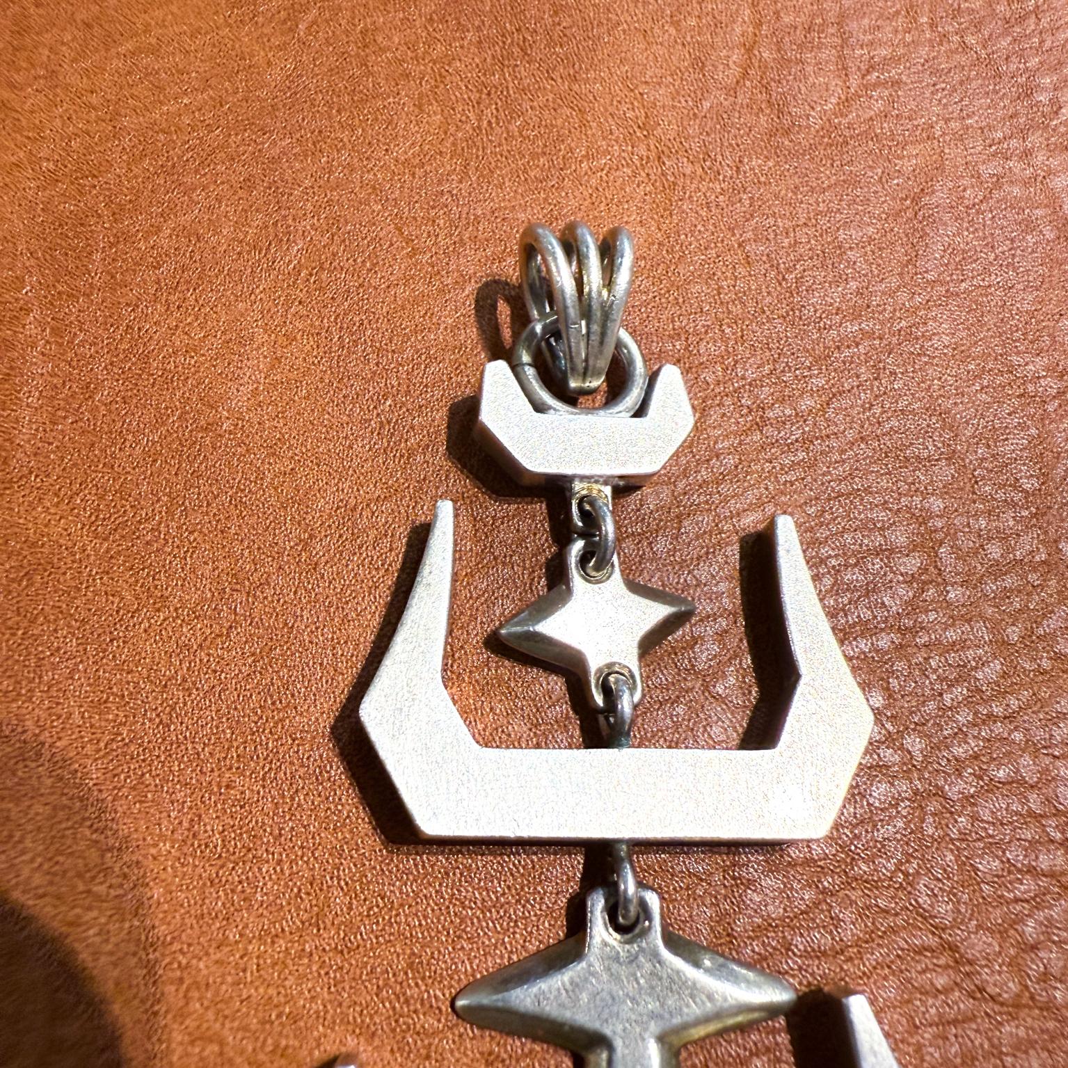 Mexican 1960s Large Sterling Silver Fish Skeleton Pendant For Sale