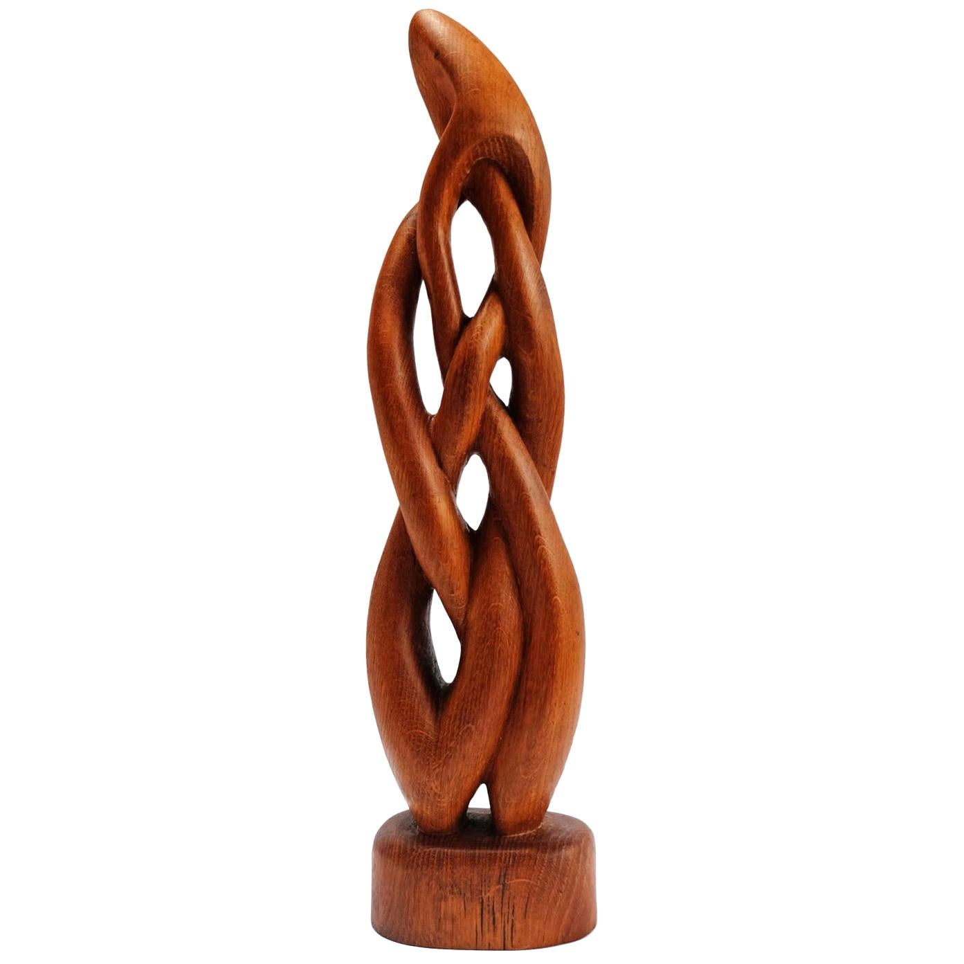 1960s Large Teak Abstract Wooden Twist Sculpture Organic Modernist For Sale