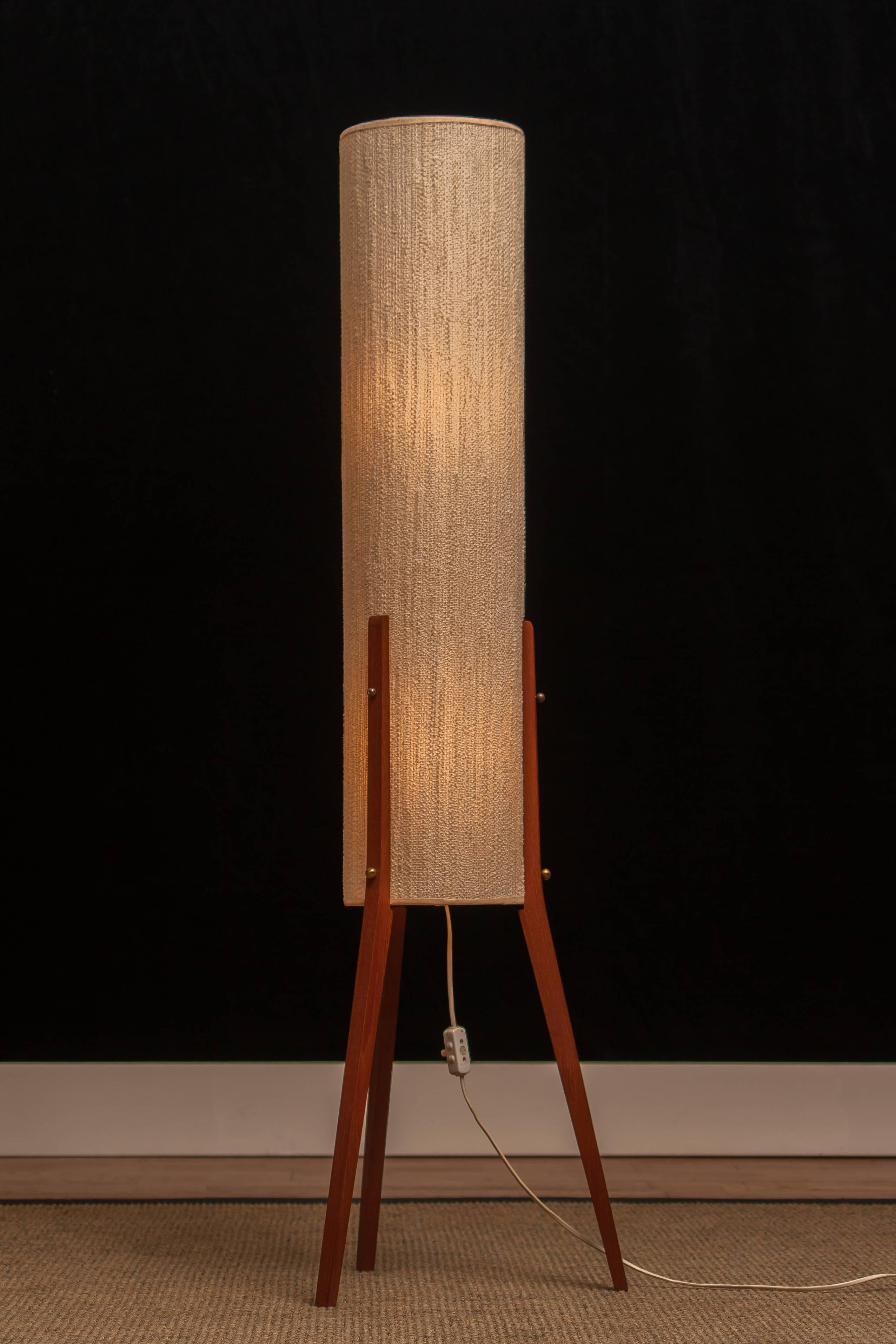 Danish 1960s, Large Teak and Chenille Floor Lamp by Fog and Mørup, Denmark